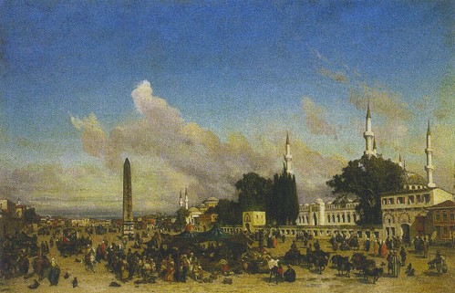 Resim 12) Fabius Brest, “İstanbul’da At Meydanı”, 1861, tuval üzerine yağlıboya, 130,5x195,5 cm, (c) Musée des Beaux-Arts, Béziers. 