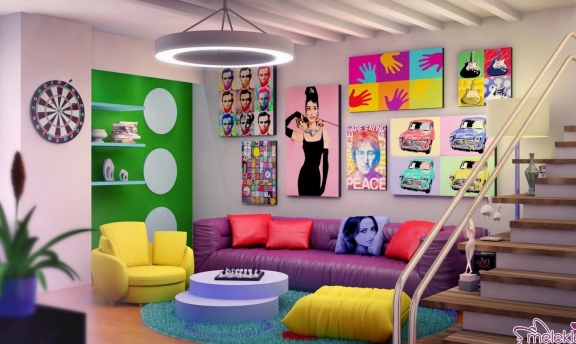 Pop art ev dekorasyonundan kesitler