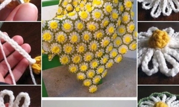 Papatya Motifli Örgü Bebek Battaniye Modelleri