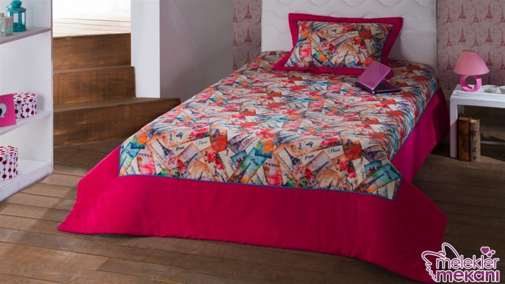 Yeni sezon genç kız odası yatak örtüleri ile gelen modern dekoratiflik