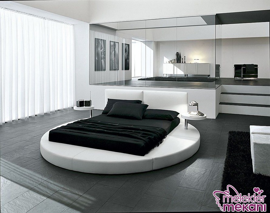 Siyah beyaz yatak odaları ile şık dekoratiflikler Melek